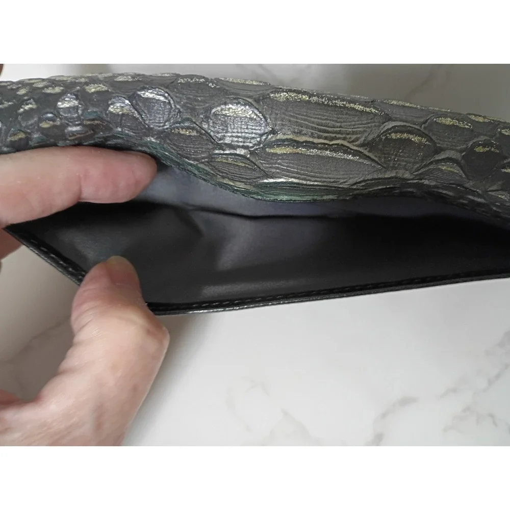 COACH Madison Glitter Python Embossed Black Leather Envelope Wallet - EUC